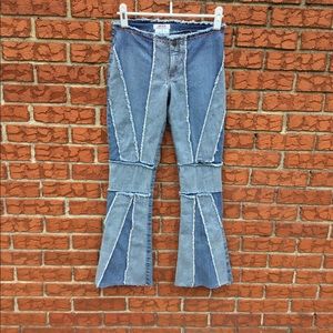 Vintage rare JNCO jnco low rise patchwork frayed flare jeans Sz 1/27 made in USA